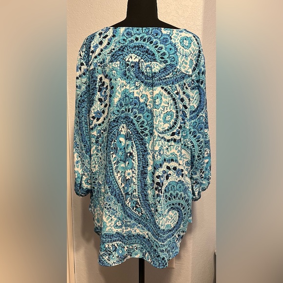 Talbots Teal and White Paisley Blouse - Picture 5 of 6